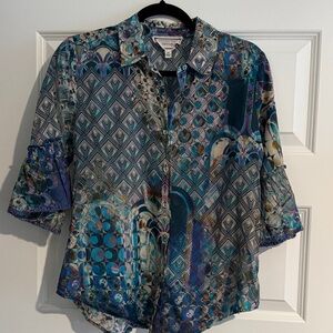 Johnny Was Multicolor Geometric Blouse